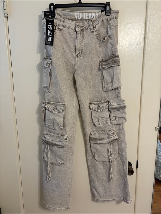 VIP Pants - VIP Light Gray Cargo Straight-Leg Pants with Utility Pockets